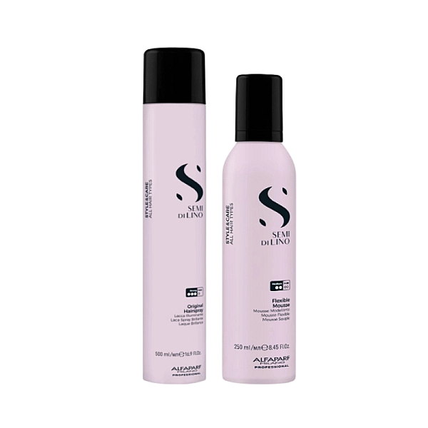 Pachet styling semi di lino - spuma modelatoare 250ml, fixativ 500ml