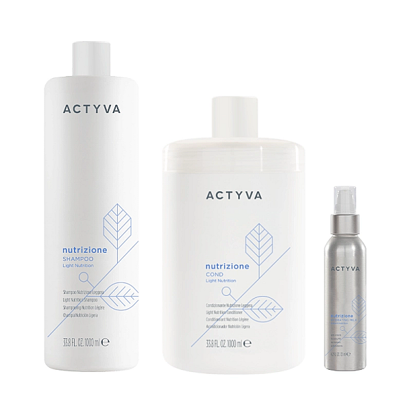 Pachet hidratare par fin new actyva nutrizione - sampon 1000ml, balsam 1000ml, lapte hidratant 125ml