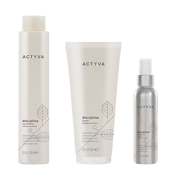 Pachet pentru par indisciplinat new actyva disciplina - sampon 250ml, masca 200ml, tratament 125ml