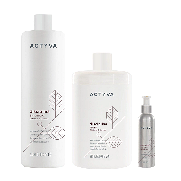 Pachet pentru par indisciplinat new actyva disciplina - sampon 1000ml, masca 1000ml, crema 125ml