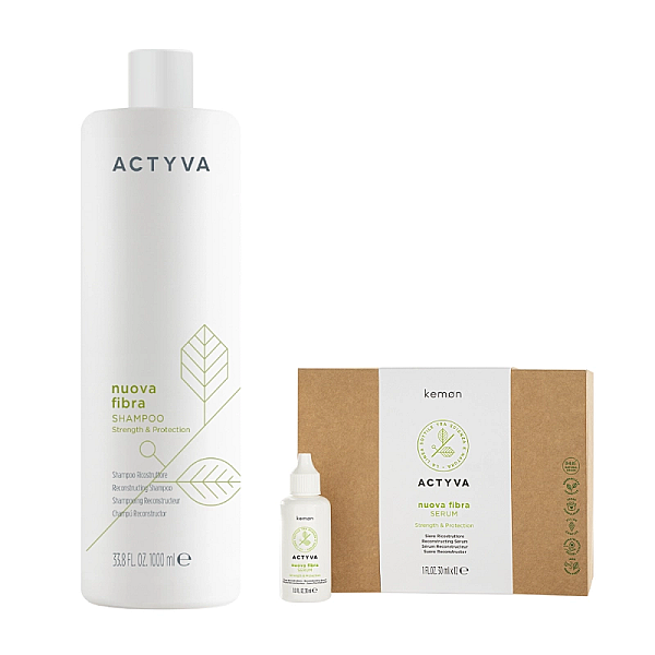 Pachet pentru par deteriorat new nuova fibra - sampon 1000ml, tratament 12x30ml