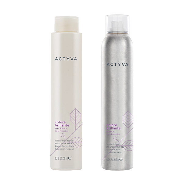 Pachet pentru par vopsit new actyva colore brillante - sampon 250ml, spray protectia culorii 200ml