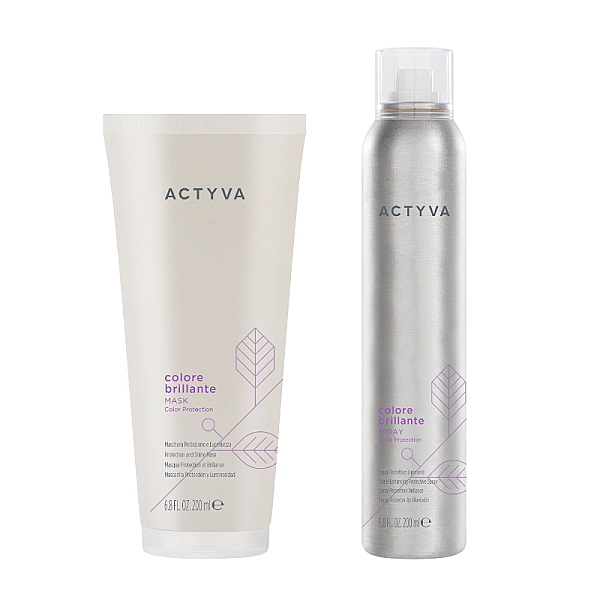 Pachet pentru par vopsit new actyva colore brillante - masca 200ml, spray protectia culorii 200ml