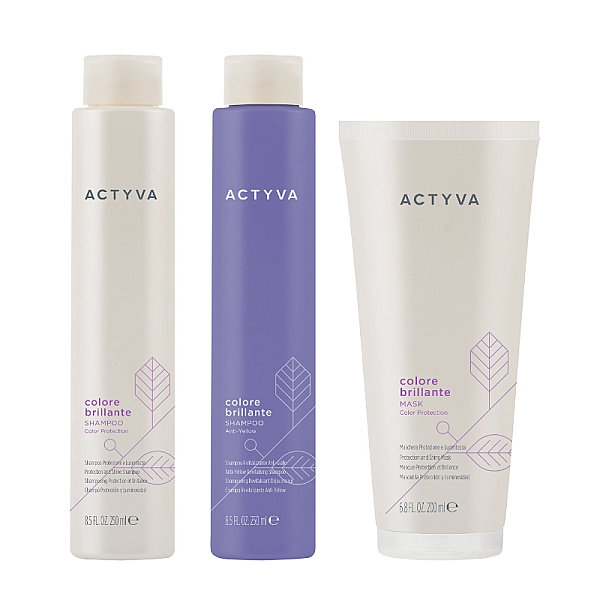 Pachet par vopsit new actyva colore brillante - sampon 250ml, sampon anti-yellow 250ml, masca 200ml