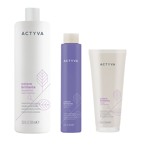 Pachet par vopsit new actyva colore brillante - sampon 1000ml, sampon anti-yellow 250ml, masca 200ml