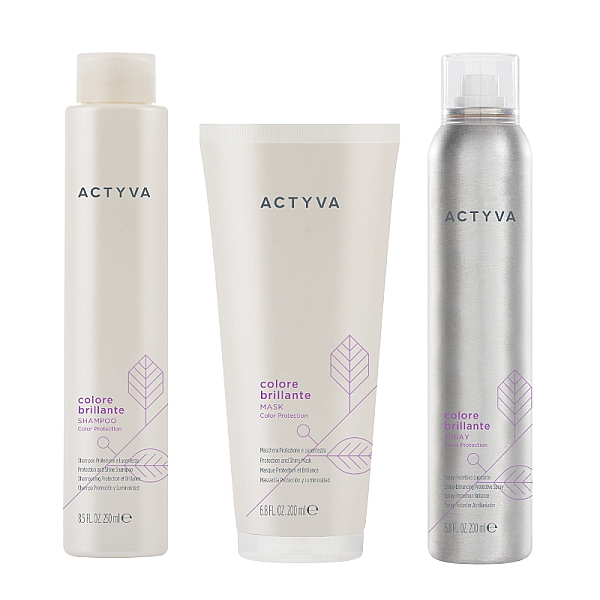 Pachet par vopsit new actyva colore brillante - sampon 250ml, masca 200ml, spray 200ml