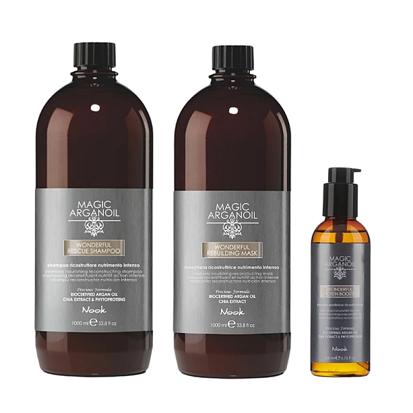 Pachet restructurare wonderful magic argan oil - sampon 1000ml, masca 1000ml, booster 200ml