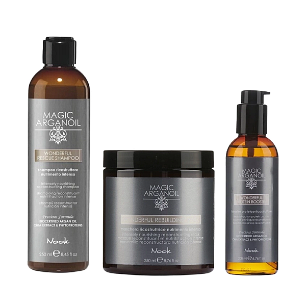 Pachet restructurare wonderful magic argan oil - sampon 250ml, masca 250ml, booster 200ml