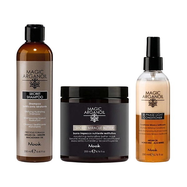 Pachet hidratare secret magic argan oil - sampon 250ml, unt 250ml, balsam bifazic 200ml