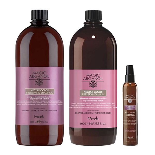 Pachet par vopsit nectar color magic argan oil - sampon 1000ml, masca 1000ml, booster 150ml