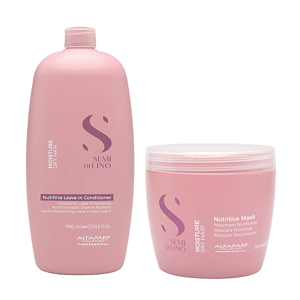 Pachet hidratare semi di lino moisture alfaparf - balsam 1000ml, masca 500ml