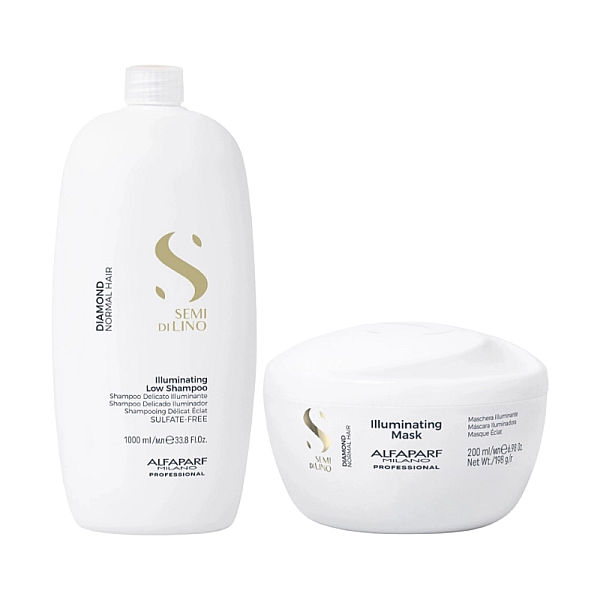 Pachet de stralucire par normal semi di lino - sampon 1000ml, masca 200ml